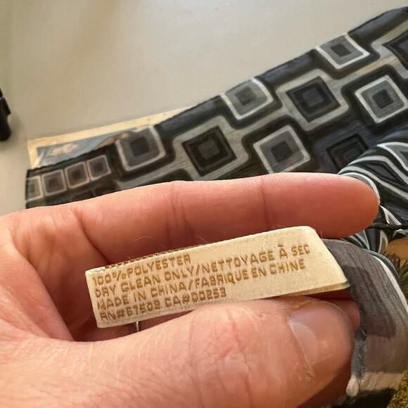 Vintage 90s Blue Green Mod Square Print Semi Sheer Long Wrap Scarf - Picture 4 of 7